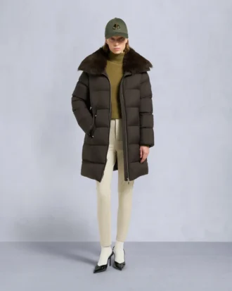 Belle Dune Long Shearling Trim Puffer