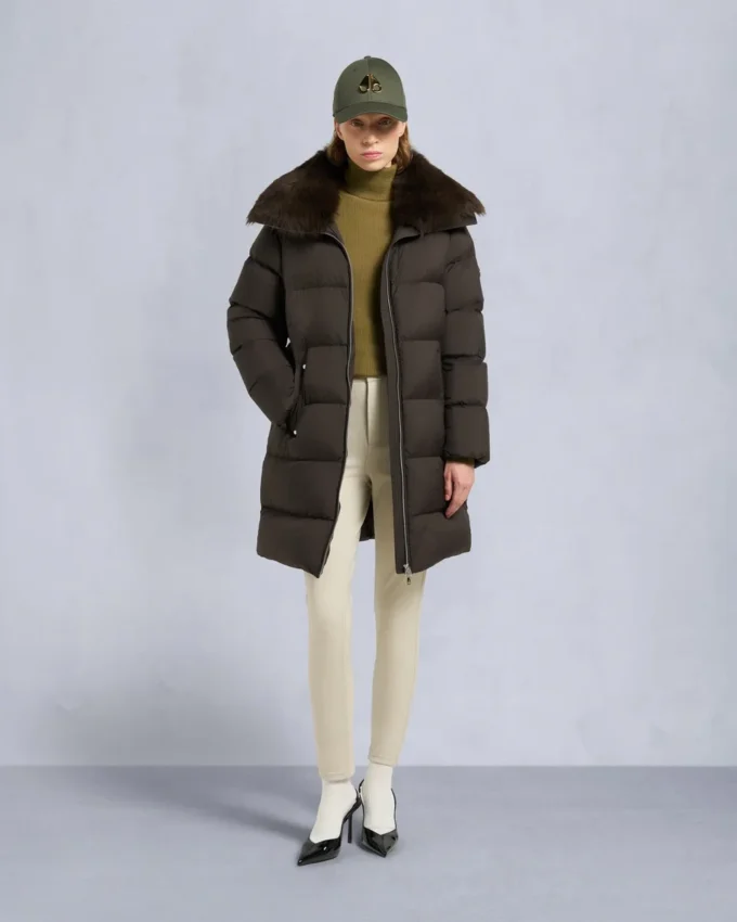Belle Dune Long Shearling Trim Puffer