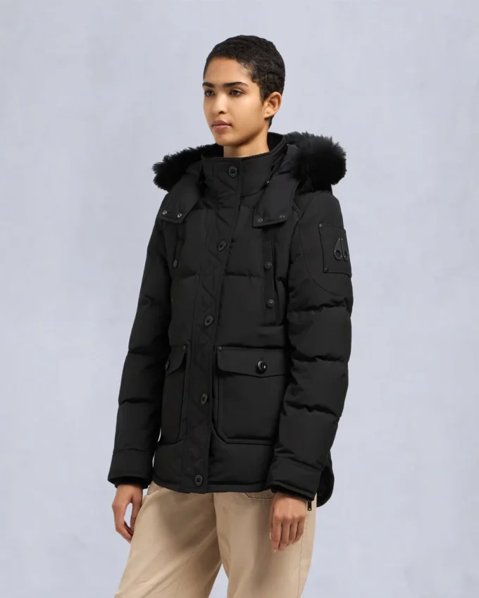 Onyx Anguille Shearling Trim Jacke